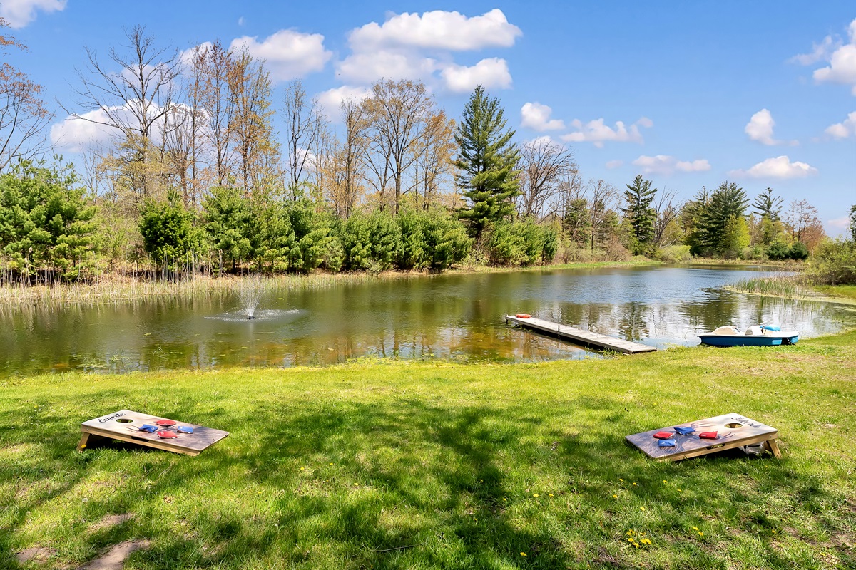 Corn hole along the banks of our pond.