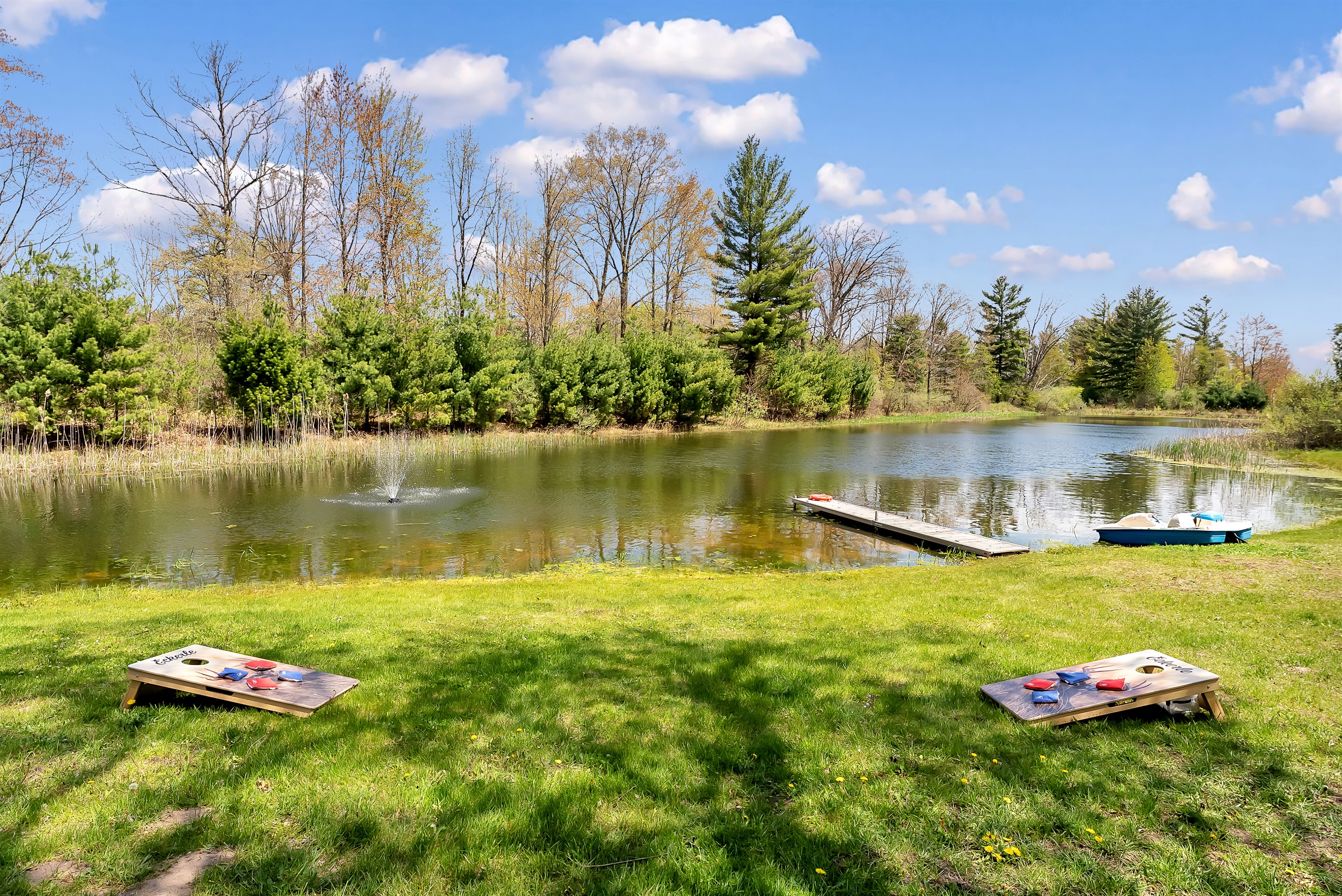 Corn hole along the banks of our pond.