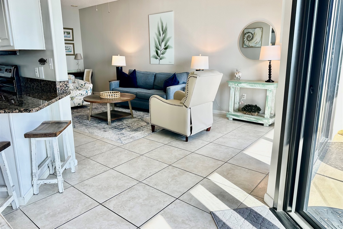 View from dining room looking into the living room.