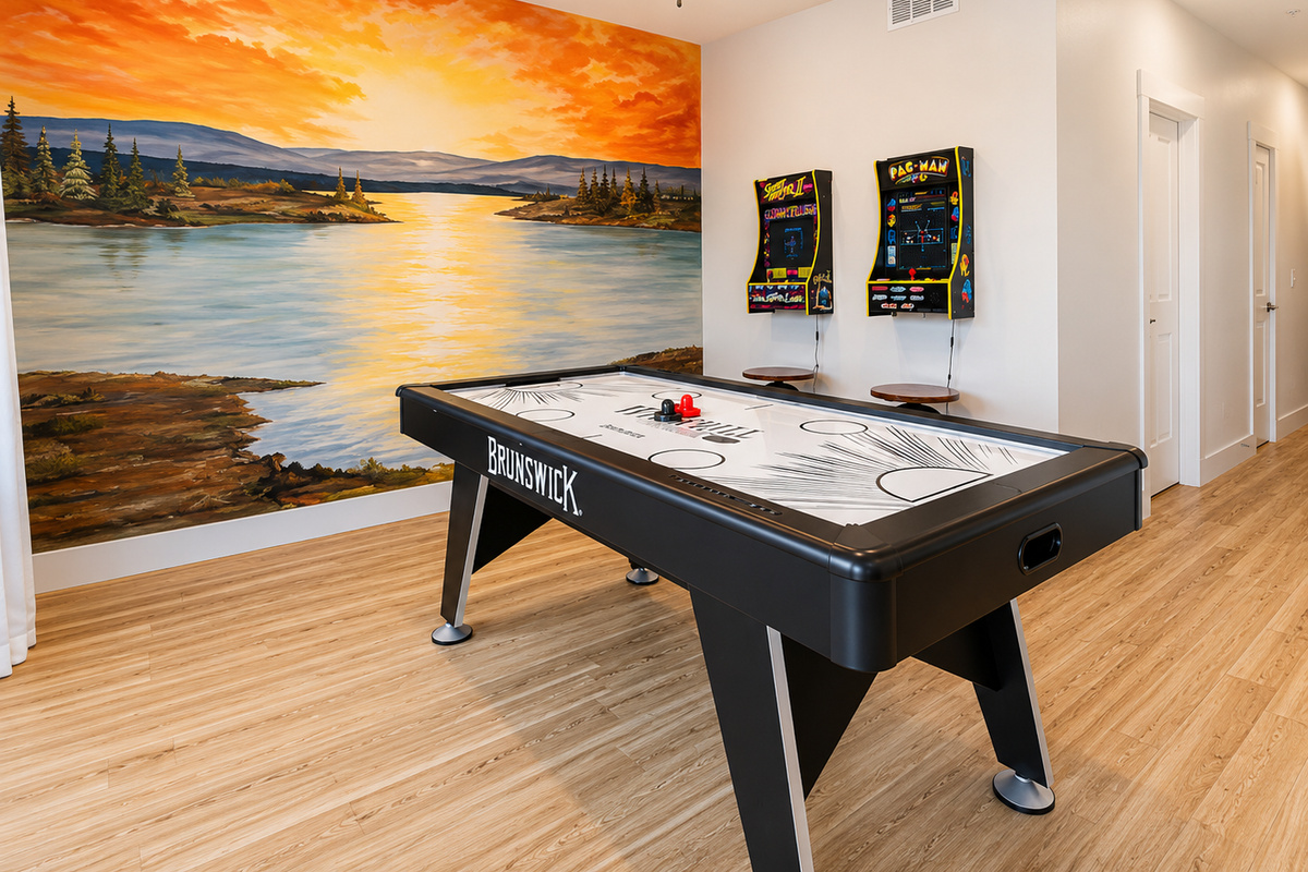 Air hockey, arcade games, and plenty of space for family fun.