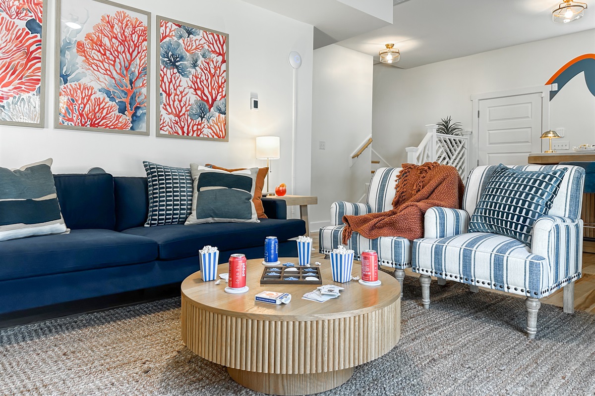 With a cozy sofa and 2 seats.
