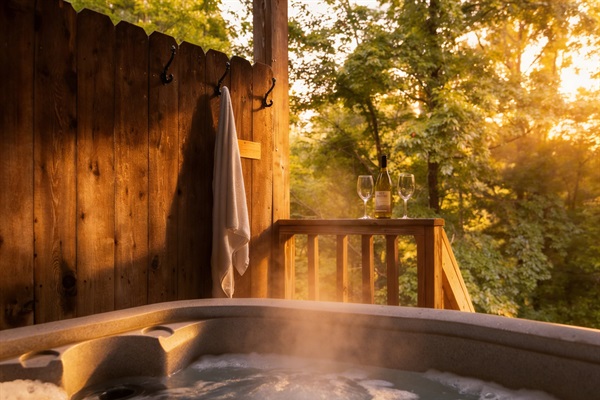 Relax in the hot tub as the sun sets