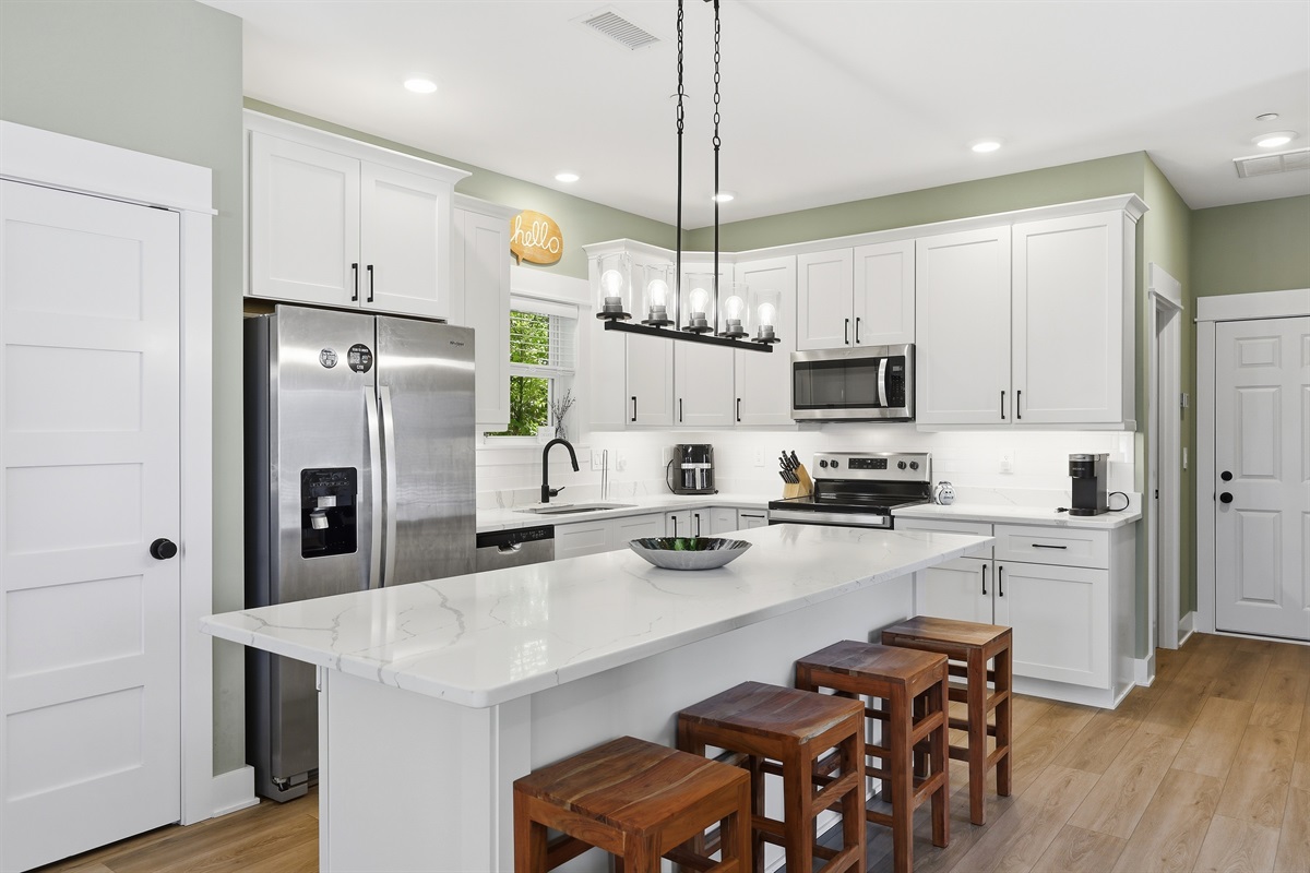 Spacious kitchen with large island seating