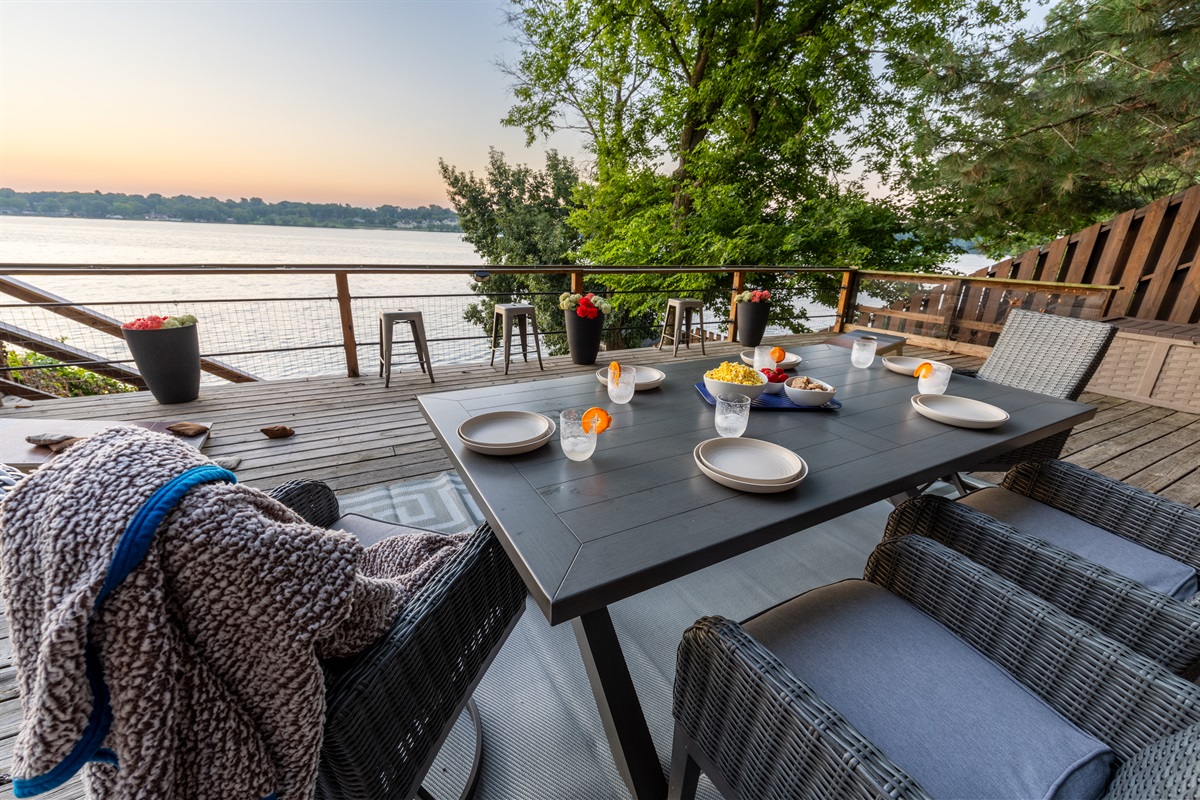 No matter if its a four course meal or just a beverage and some snacks, the al fresca dining table on the activity deck is the place to be.