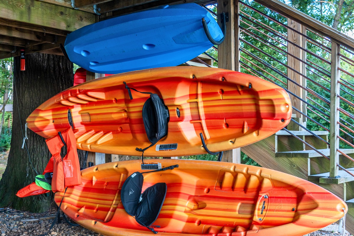Adventure awaits with kayaks ready to launch for fun on the water.