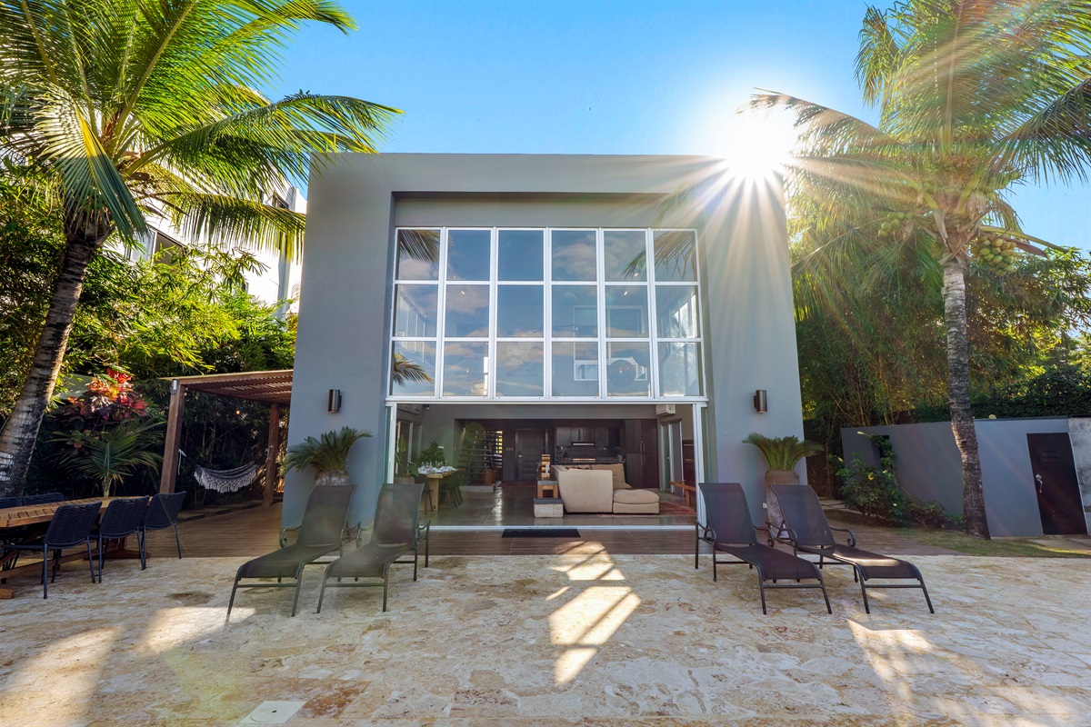 Modern exterior with plenty of outdoor space.