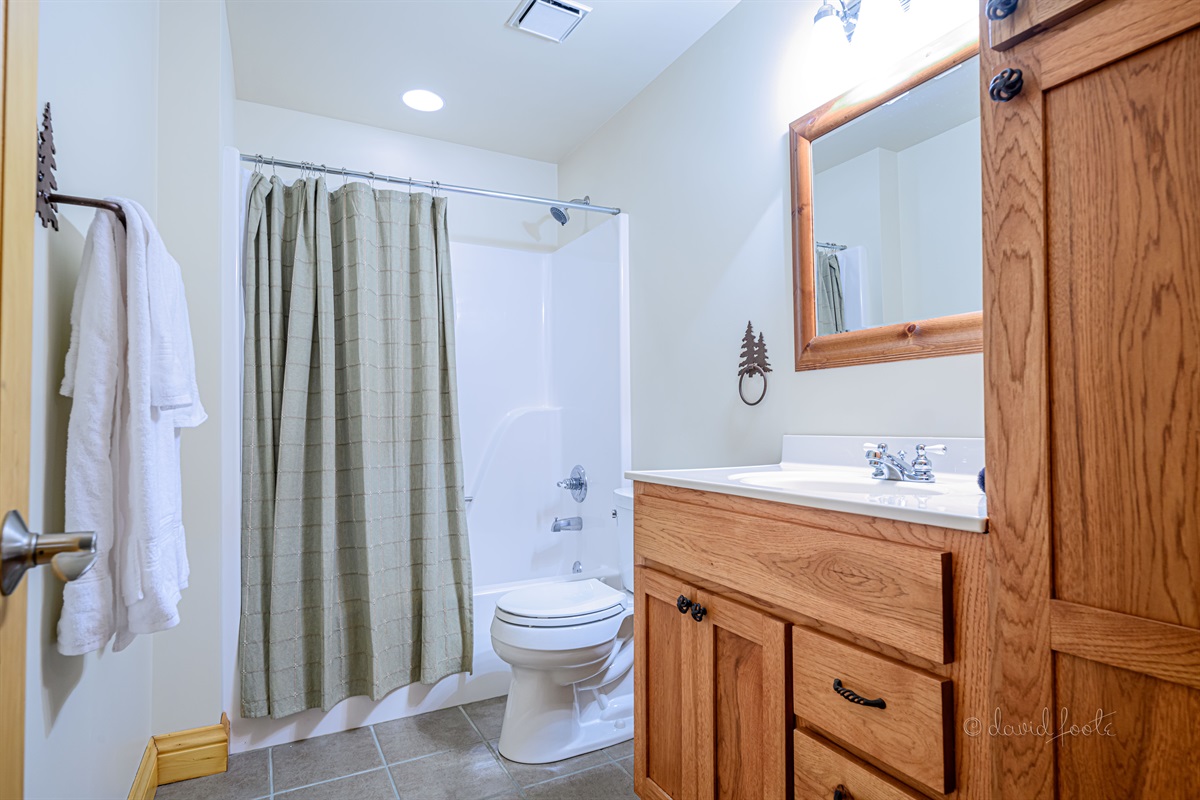 Basement full bathroom includes combination shower/tub