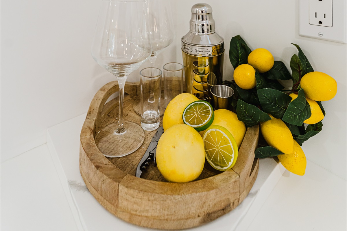 Evenings made easy with a thoughtfully styled cocktail nook—ideal for pre-dinner drinks or a nightcap at home.