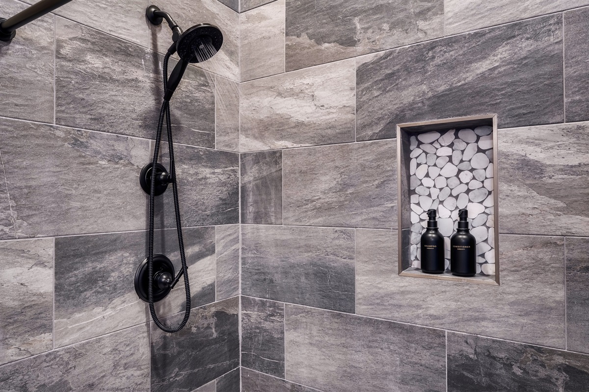 Clean, modern shower. Refresh after hikes, hot tub nights, or pool time.