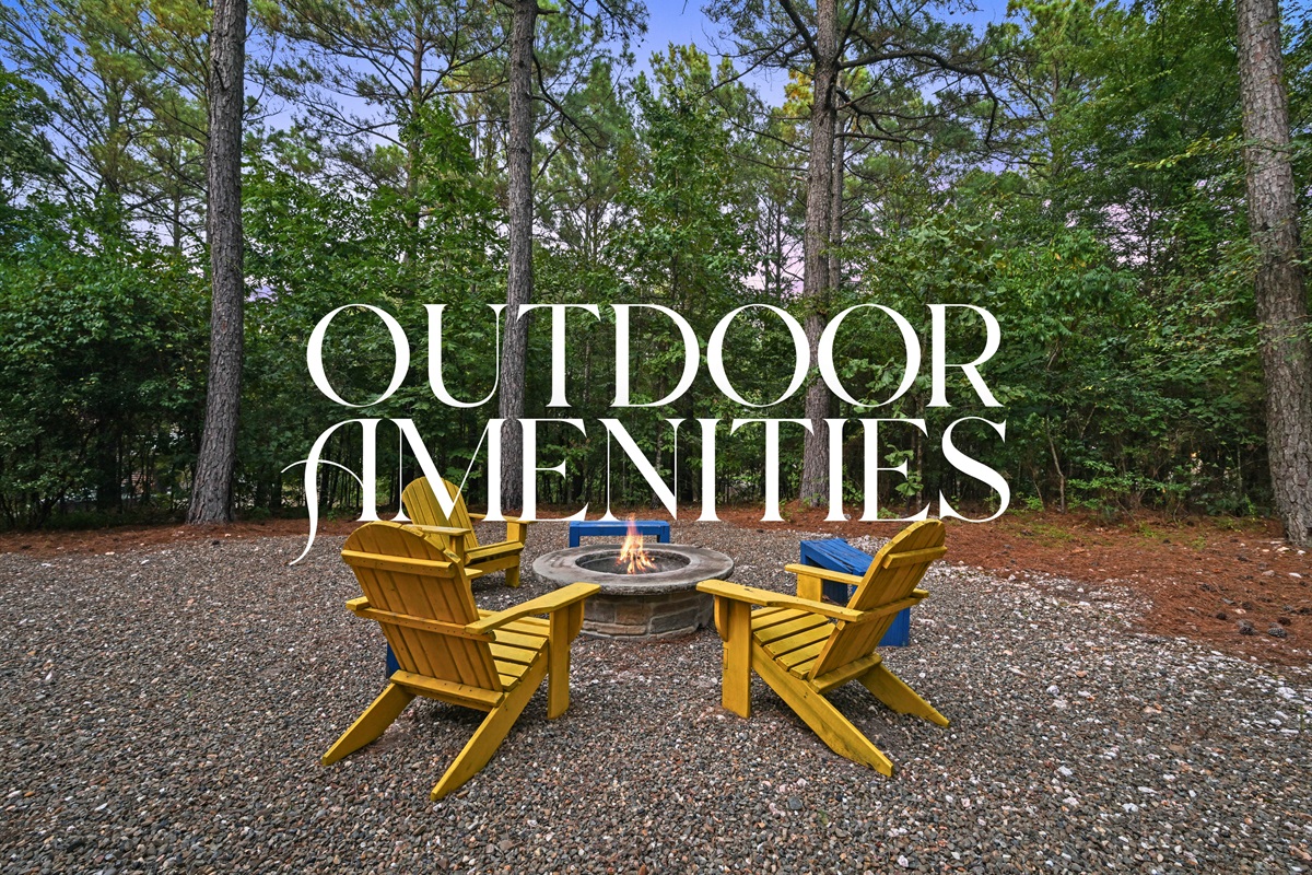 Plenty of outdoor space to relax, dine, and play—whether you're by the firepit or just enjoying the peaceful woodland views.