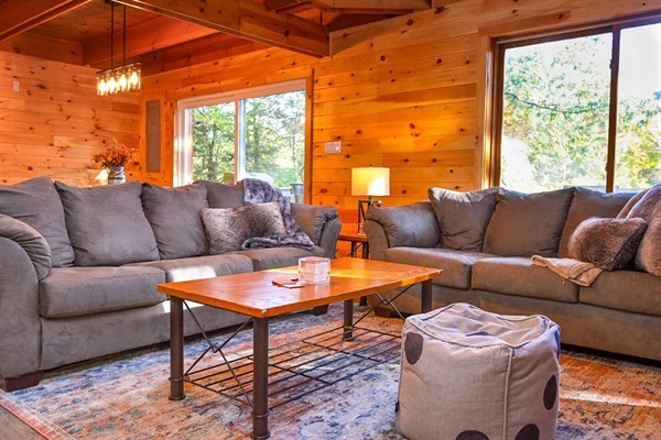 The cozy furnishings create the perfect space for games and relaxation.