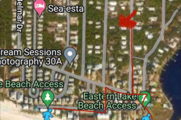 Two beach accesses within a couple minutes walking distance from the Salty Mermaid.
Ramsgate and Eastern Lake 
The red X is the Salty Mermaid.