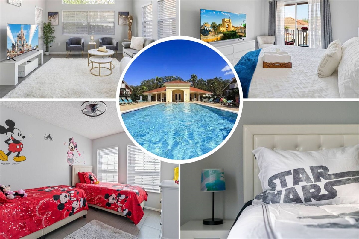 Have fun with the whole family at this comfortable, stylish, and centrally-located place with everything you need right in the area and only 8 miles to Disney! This townhome hosts up to 8 total guests with 4 bedrooms and 3 baths.Free resort Access!