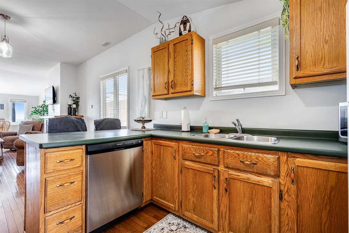 Cook with a view of the calm, sunlit lake
