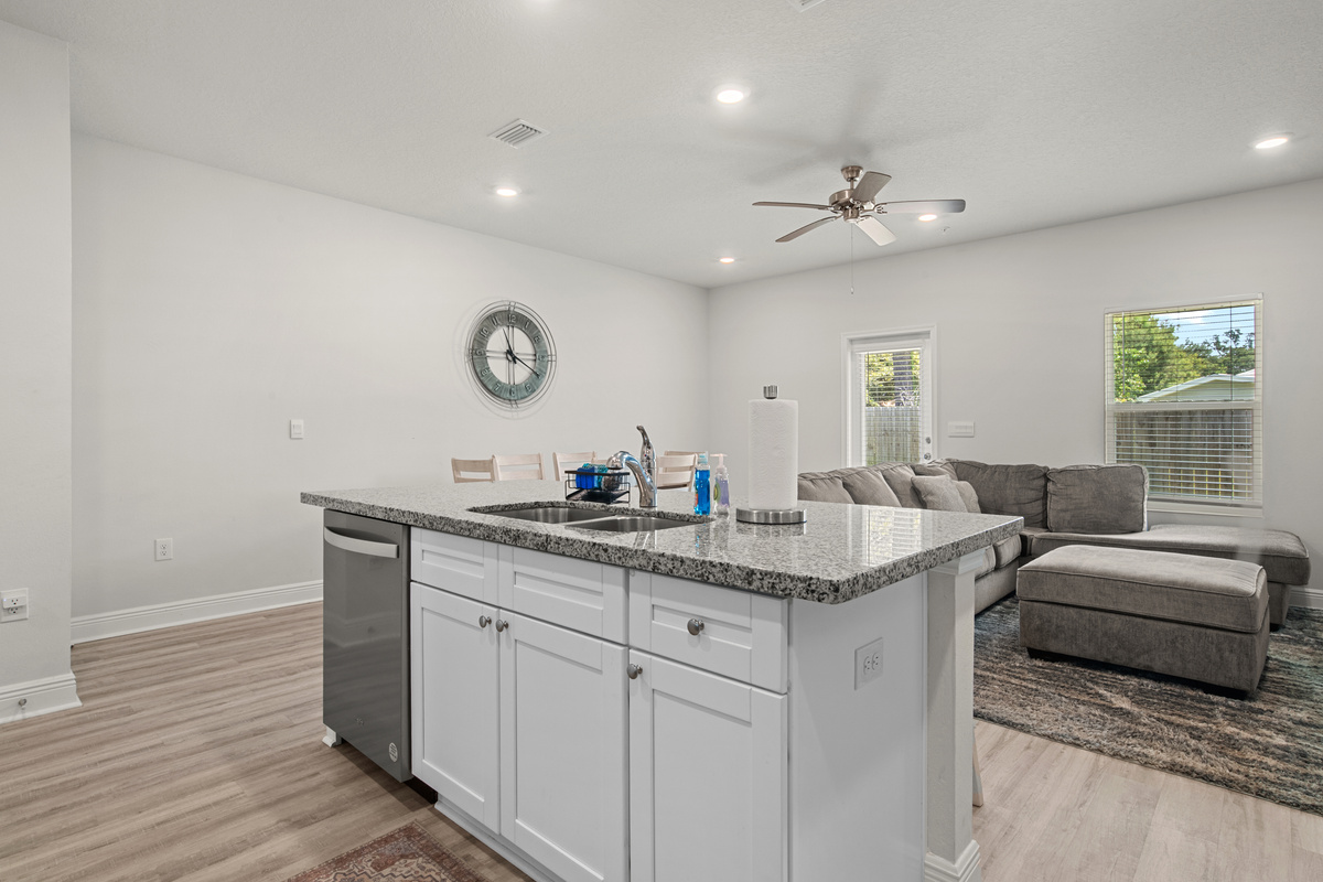 The kitchen island makes meal prep a breeze.