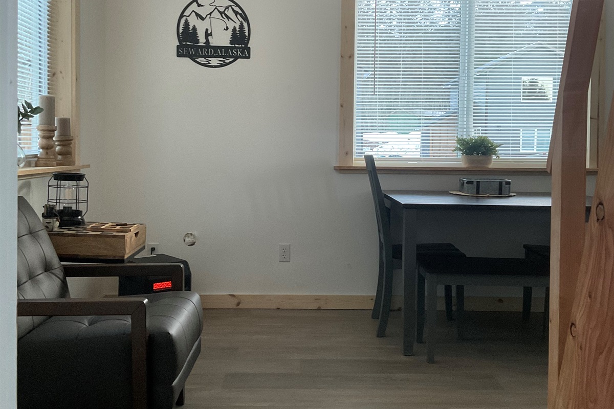 Downstairs seating and dining area.