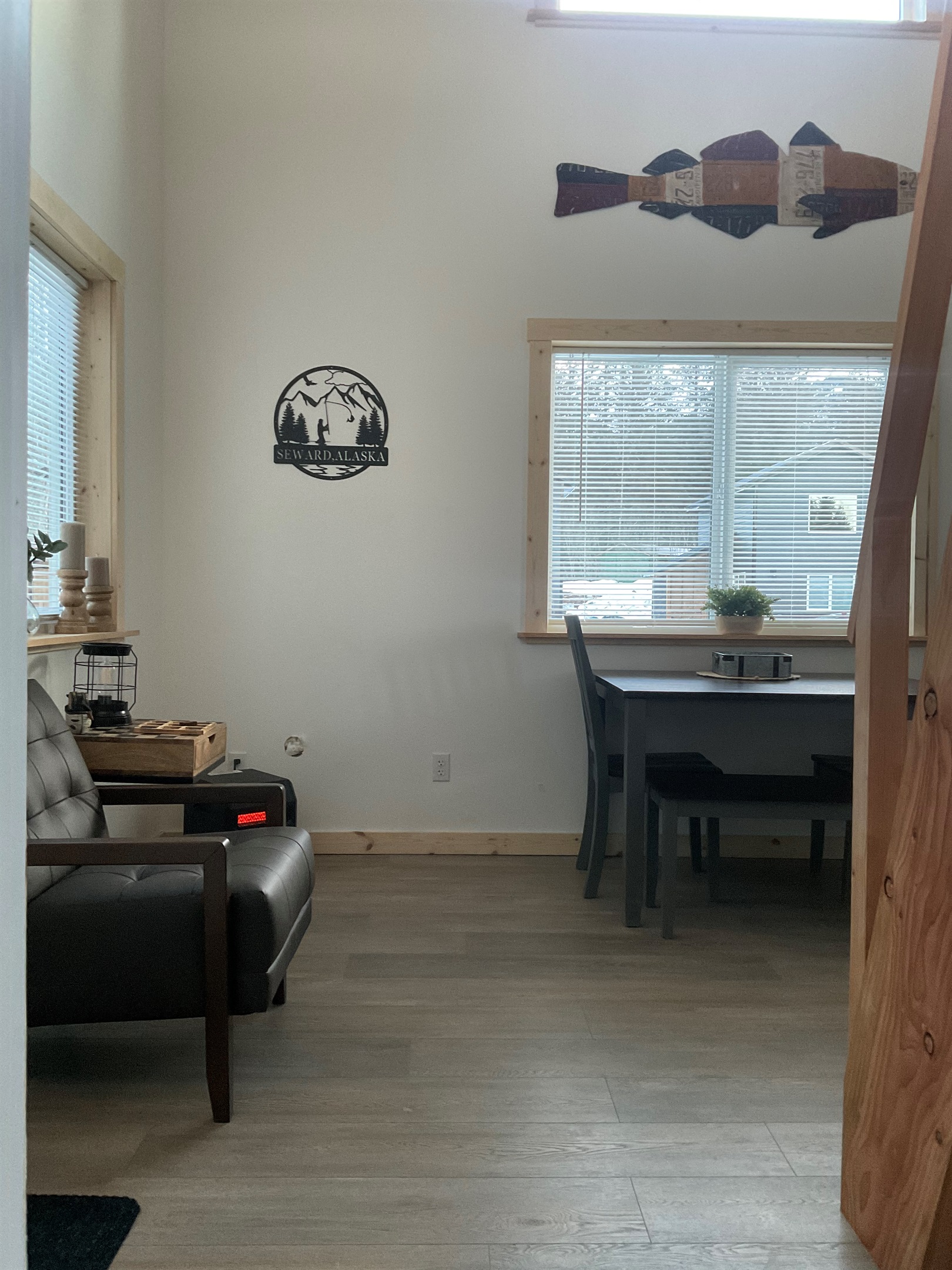 Downstairs seating and dining area.