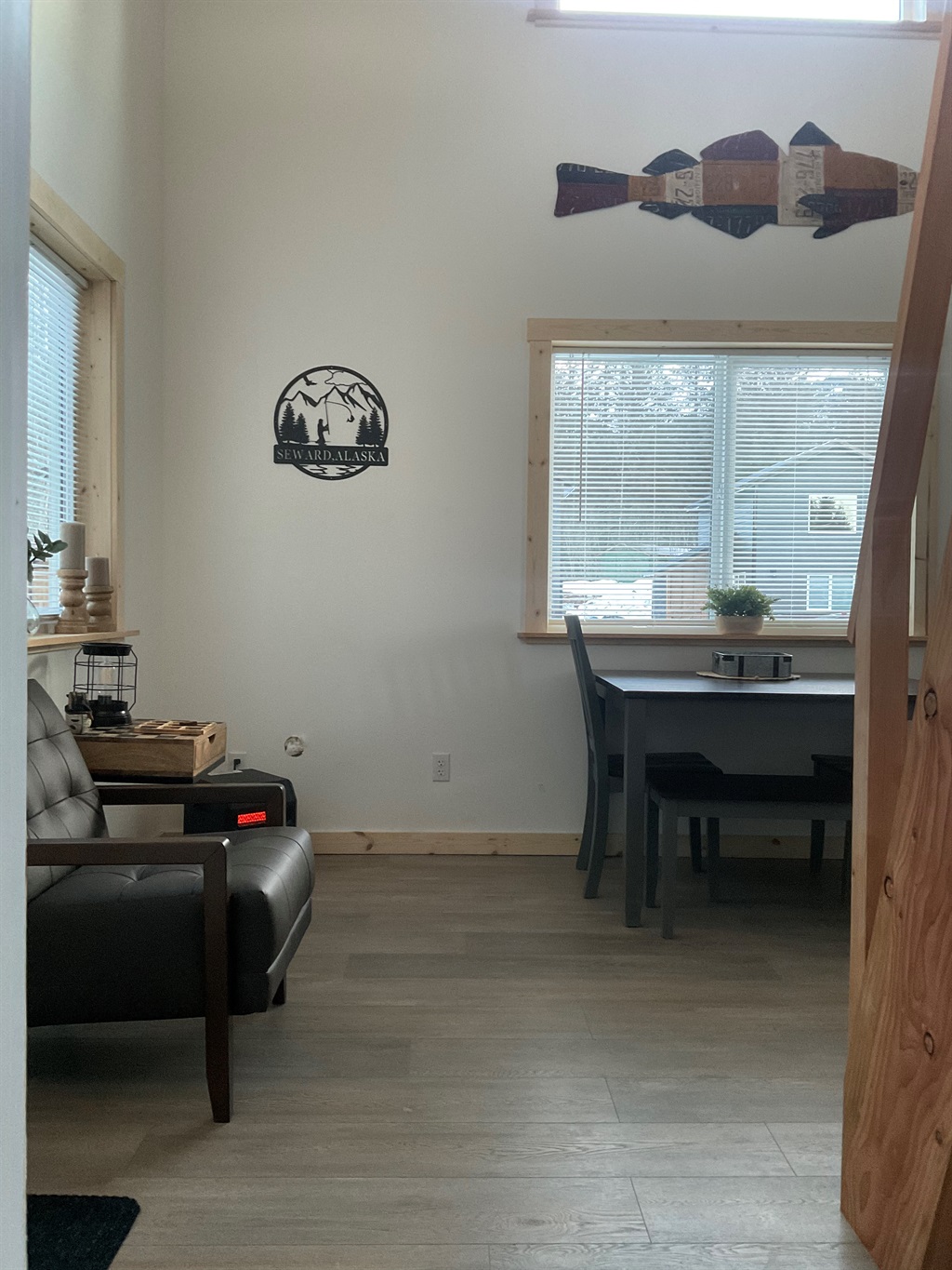 Downstairs seating and dining area.