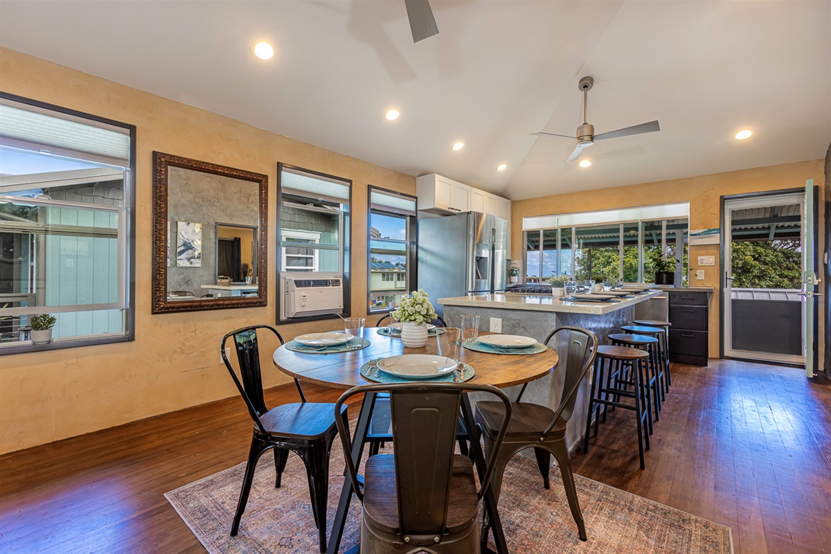 Cozy up to the bar or choose the lower seating at the table