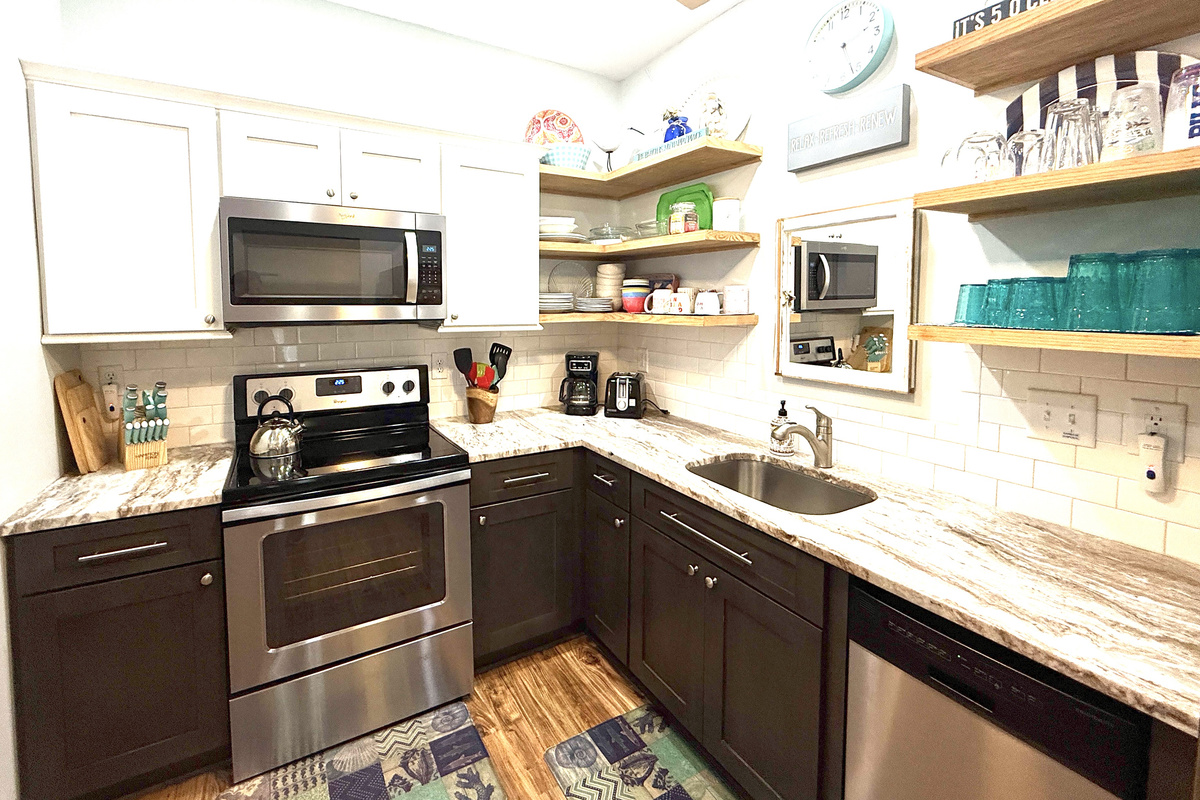 Well-appointed kitchen for longer stays when eating in is preferred