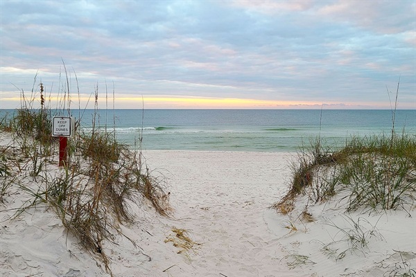 Follow the sandy path through the dunes to reach miles of beautiful white-sand beaches and calm Gulf waters. It’s the perfect place to watch the sunrise, take a peaceful walk along the shore, or simply relax and enjoy the coastal scenery.
