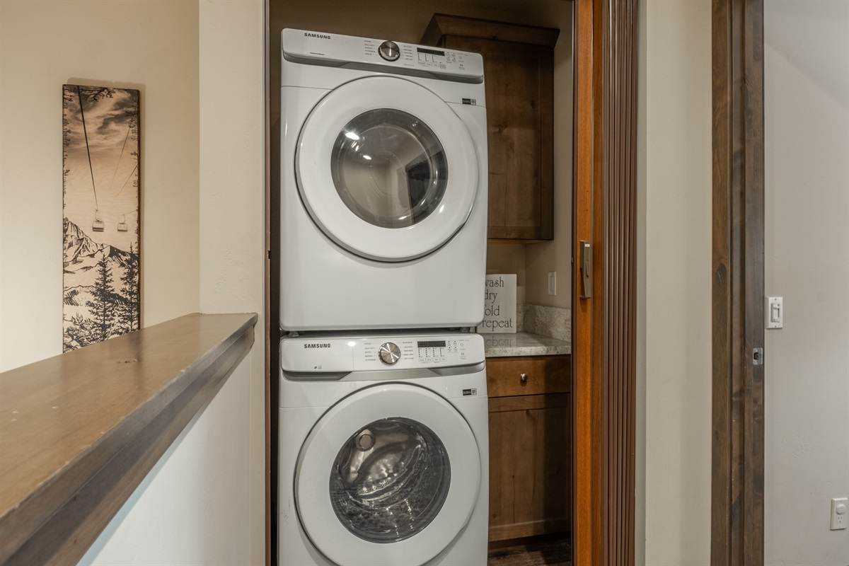 Private in-home laundry makes extended stays easy, especially after powder days or summer adventures.