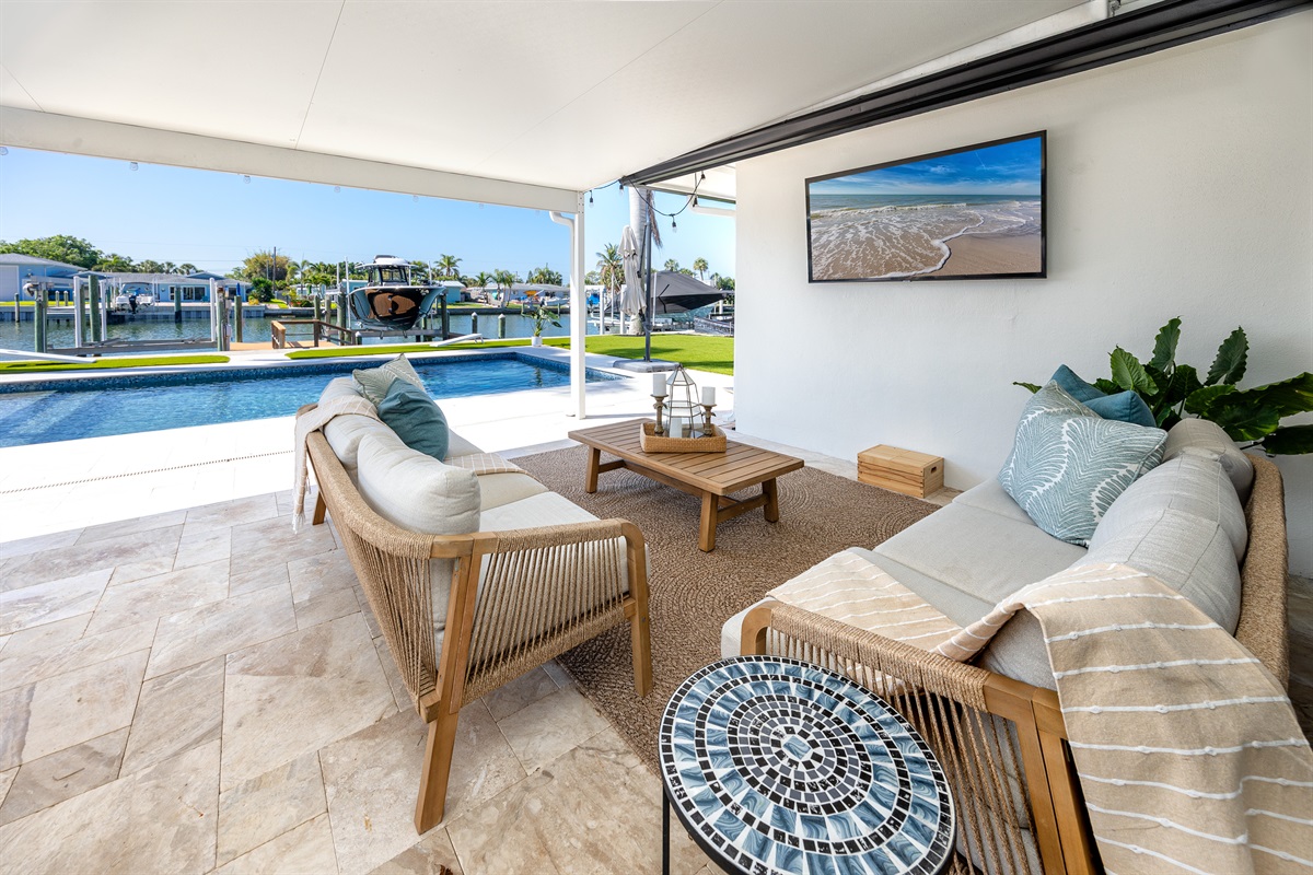 Take a break from the sun on the covered patio
