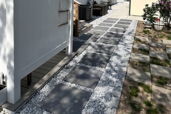 Back courtyard with driveway access