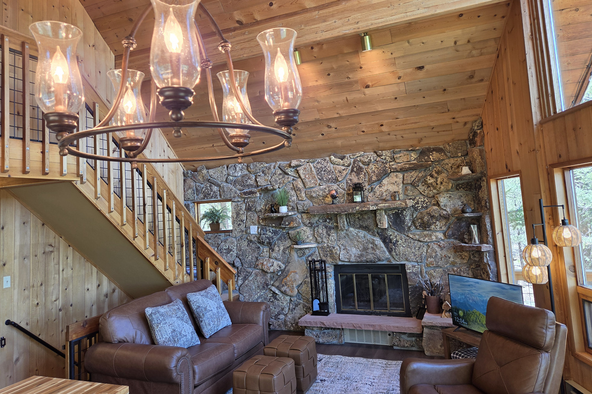 Living Room with wood-burning fireplace