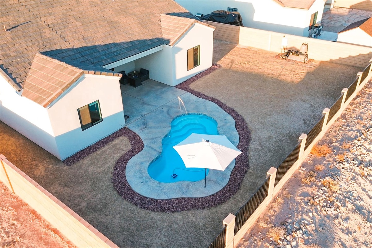Aerial view of the spacious backyard