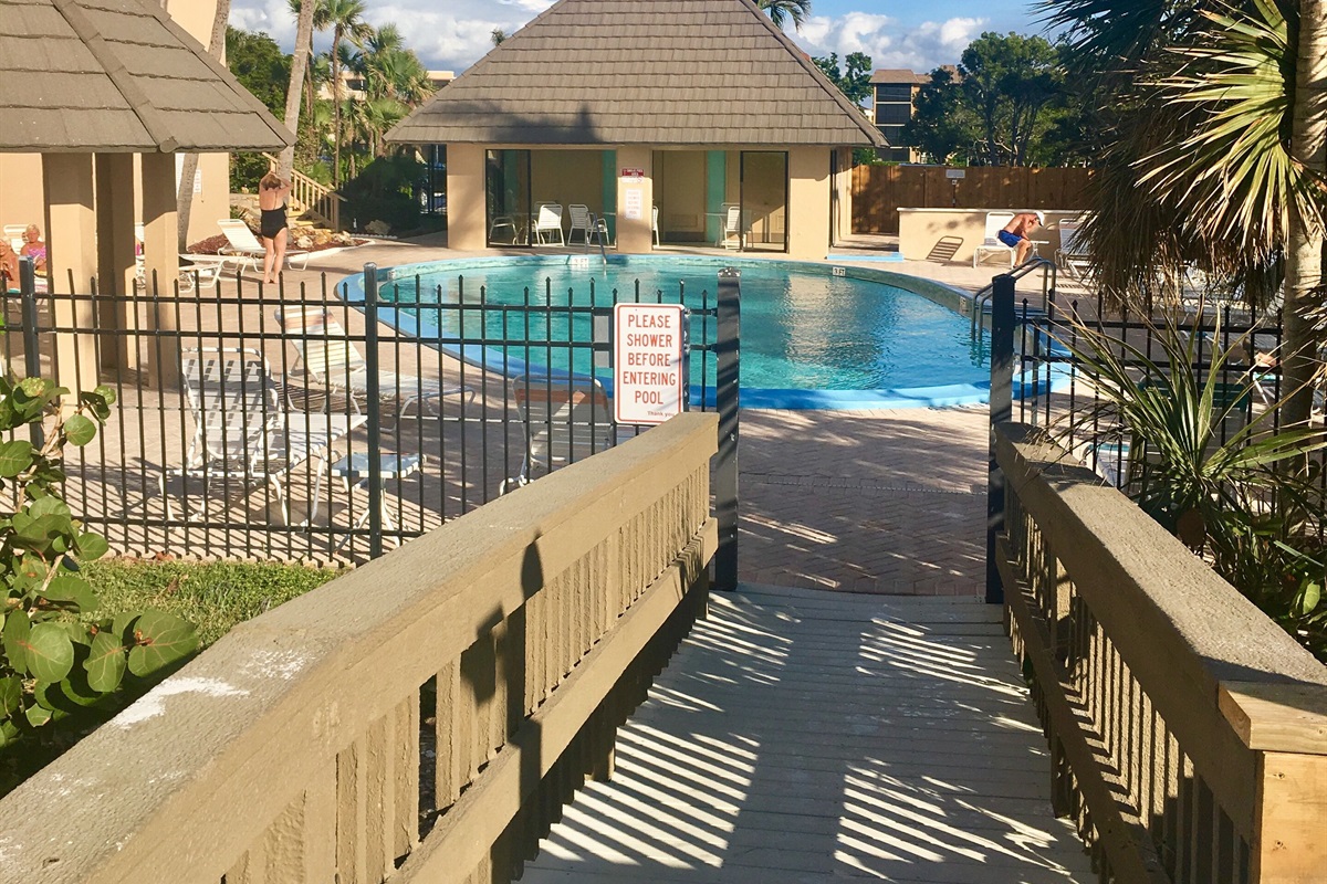 Outdoor pool area & decking to beach