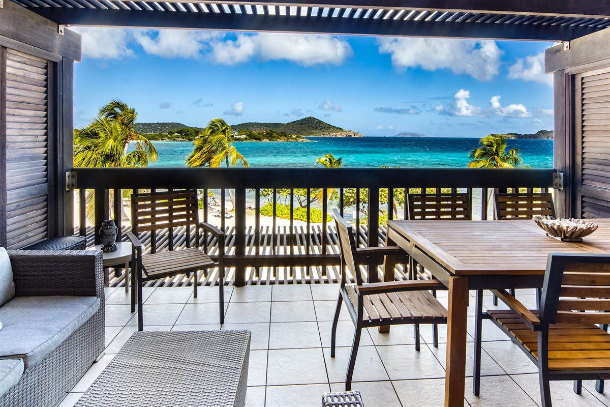 Take in breathtaking ocean views from your private balcony overlooking Sapphire Beach.