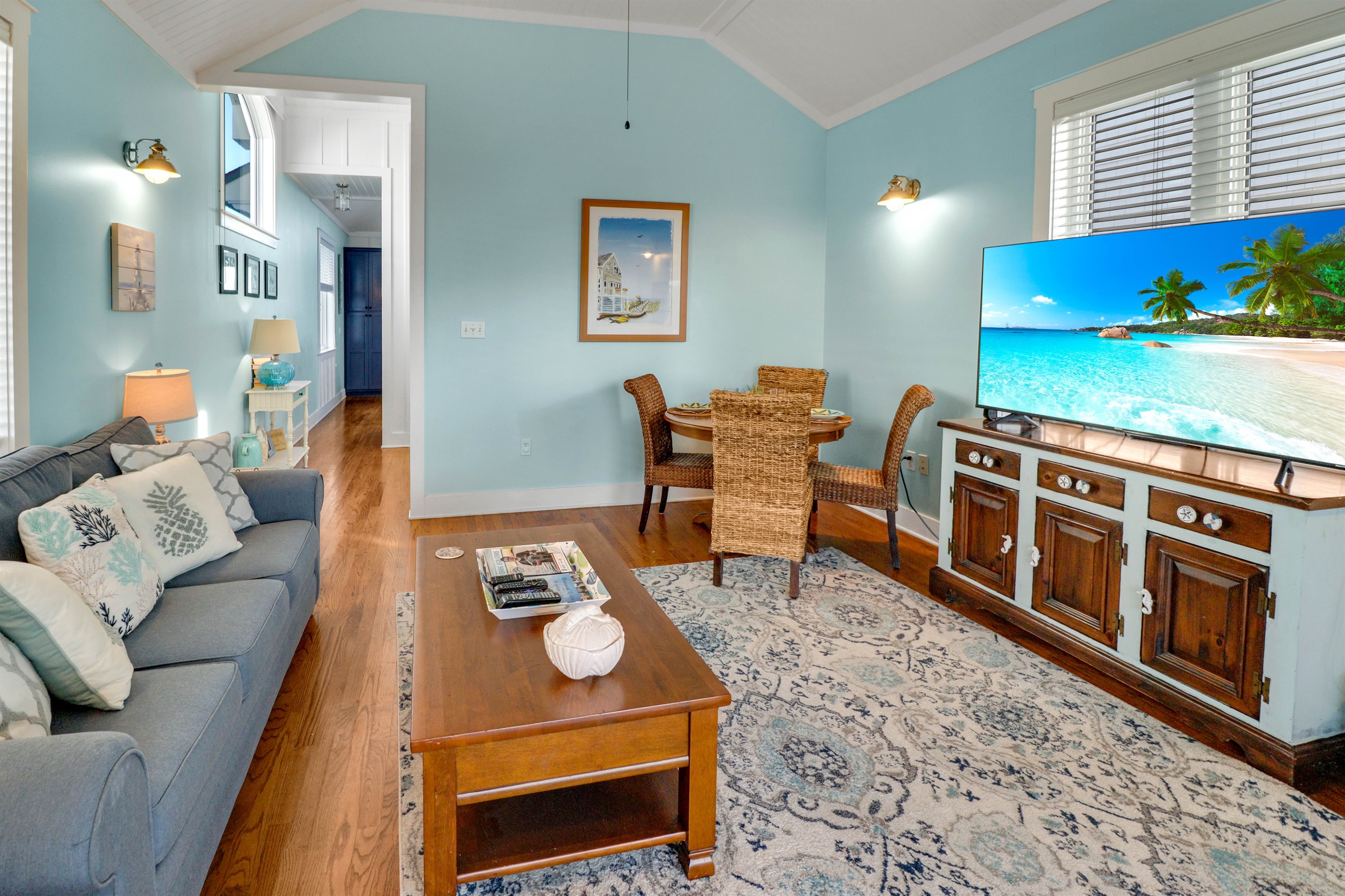 Cozy living room with large flatscreen TV