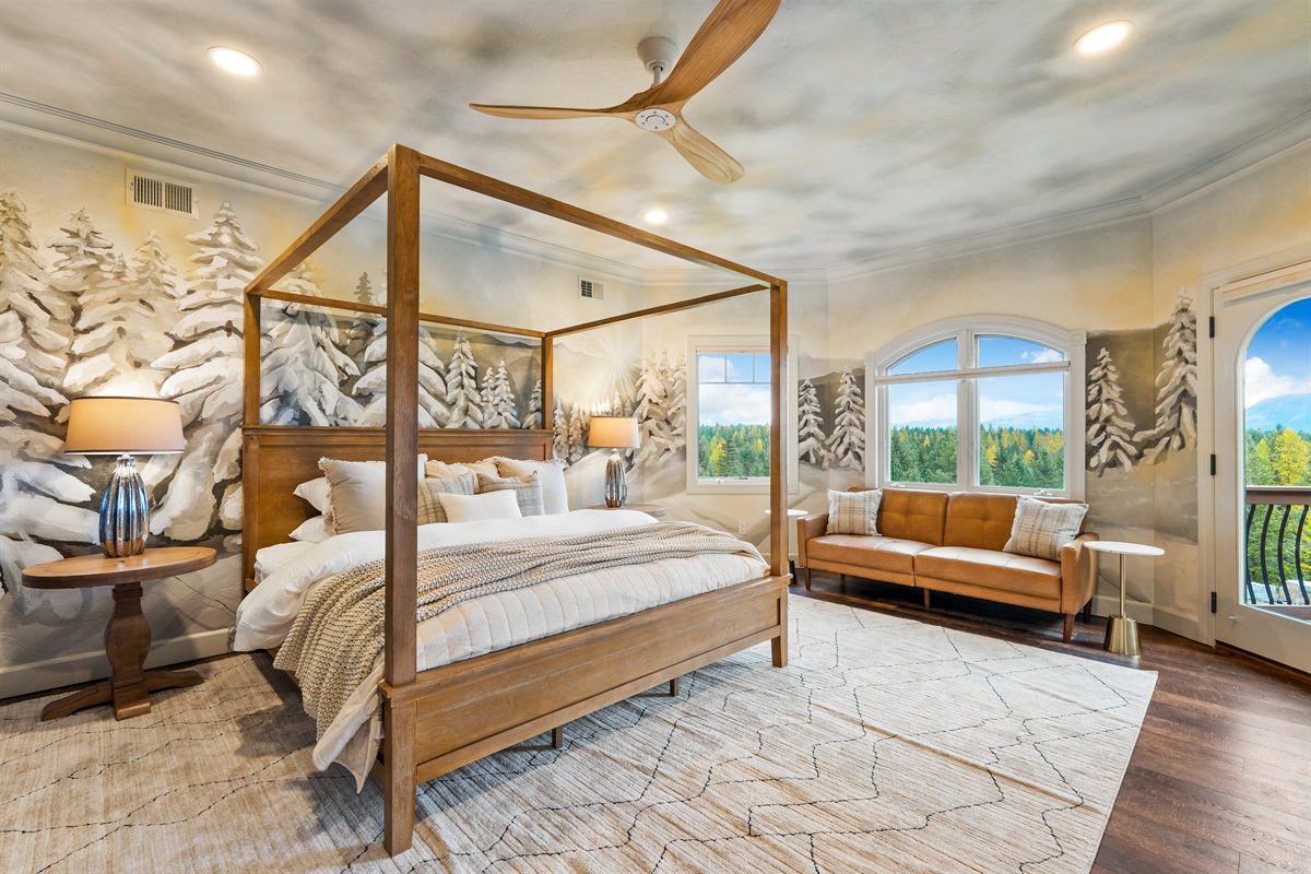 King bed surrounded by "ghost trees", as we call them in montana.