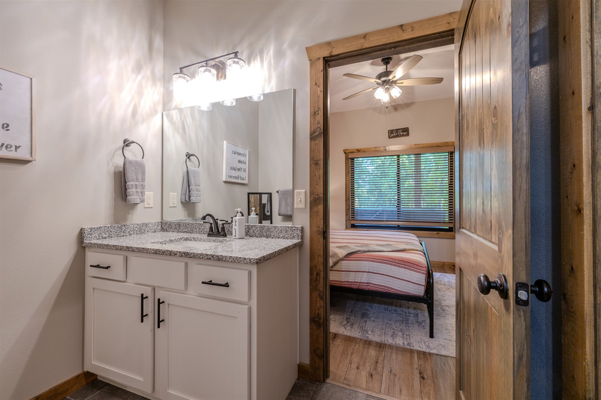 Vanity and bathroom entry