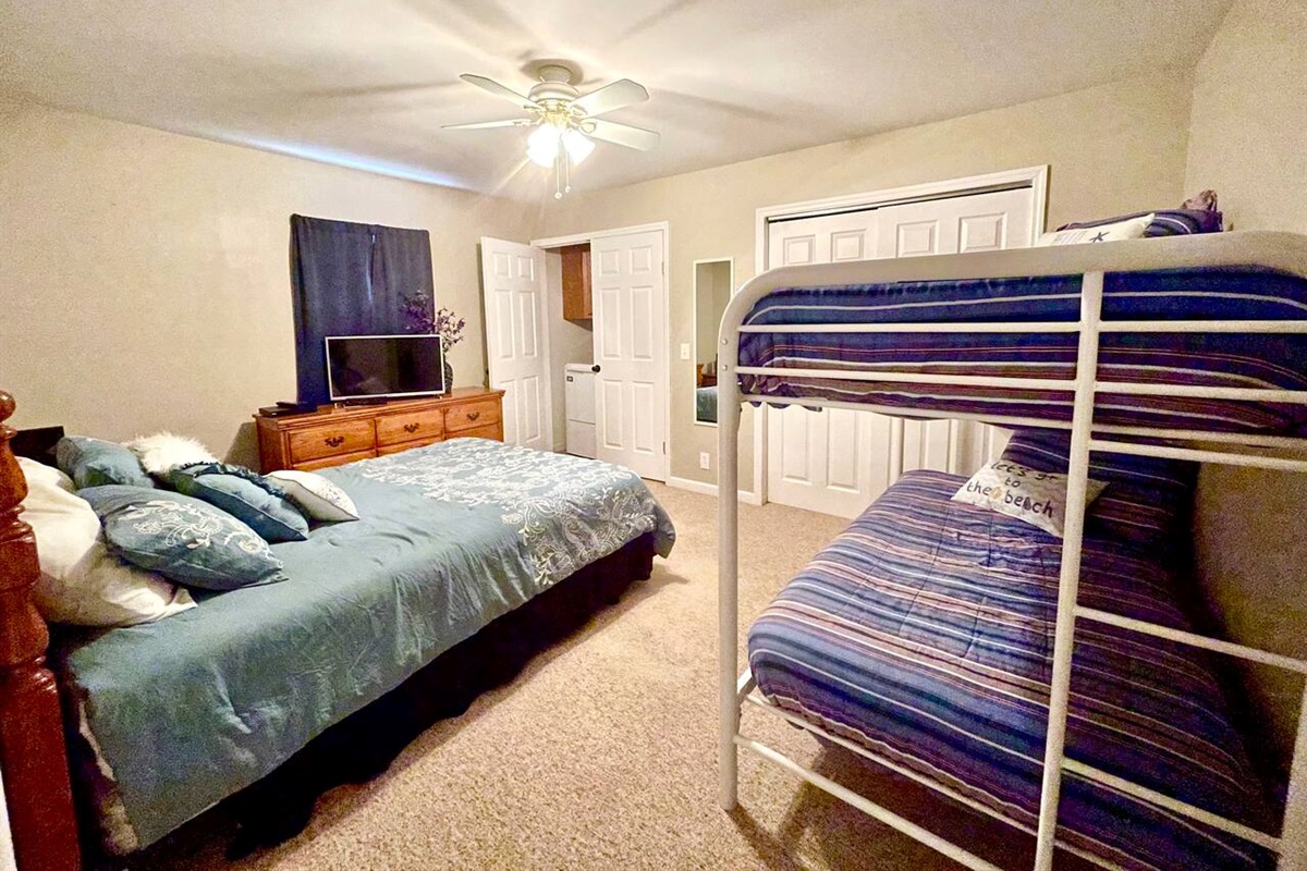 2nd Bedroom with Queen Bed and Twin Bunk Beds. TV, large closet, washer and dryer