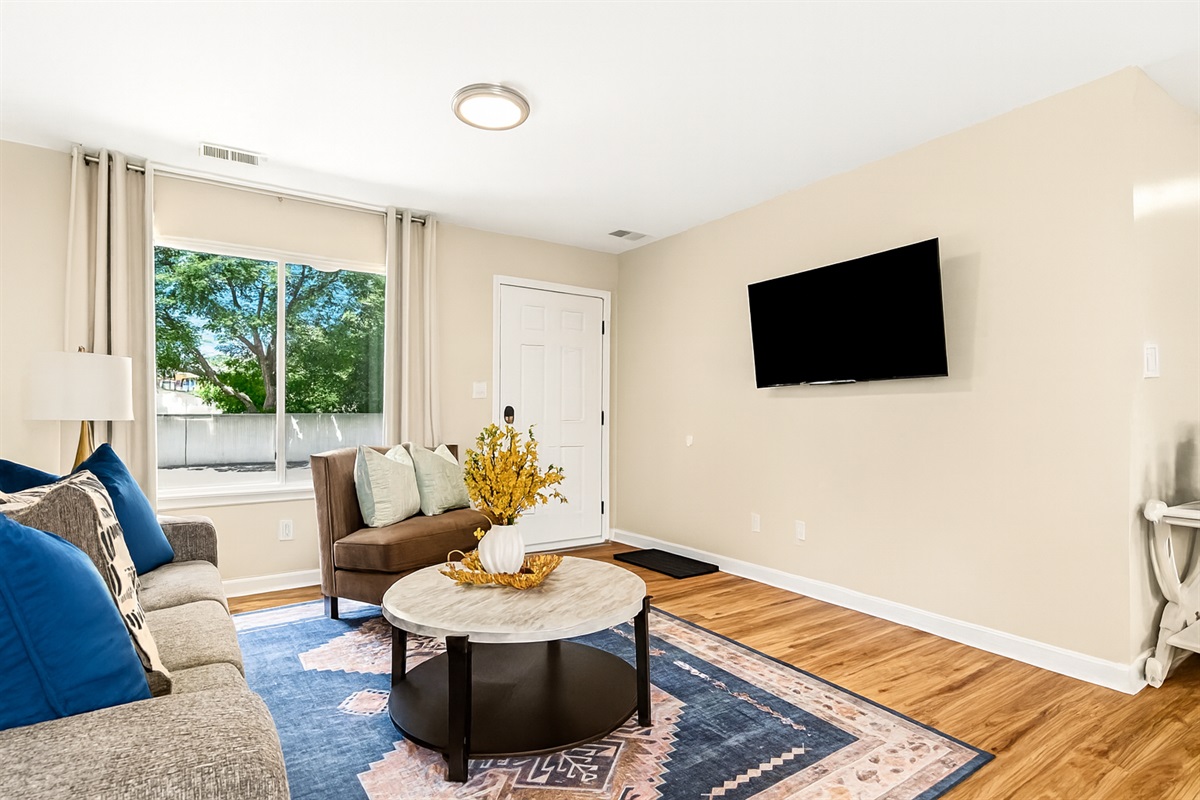 Unwind in our welcoming lounge area adorned with comfortable seating and a smart television to enhance your amusement.