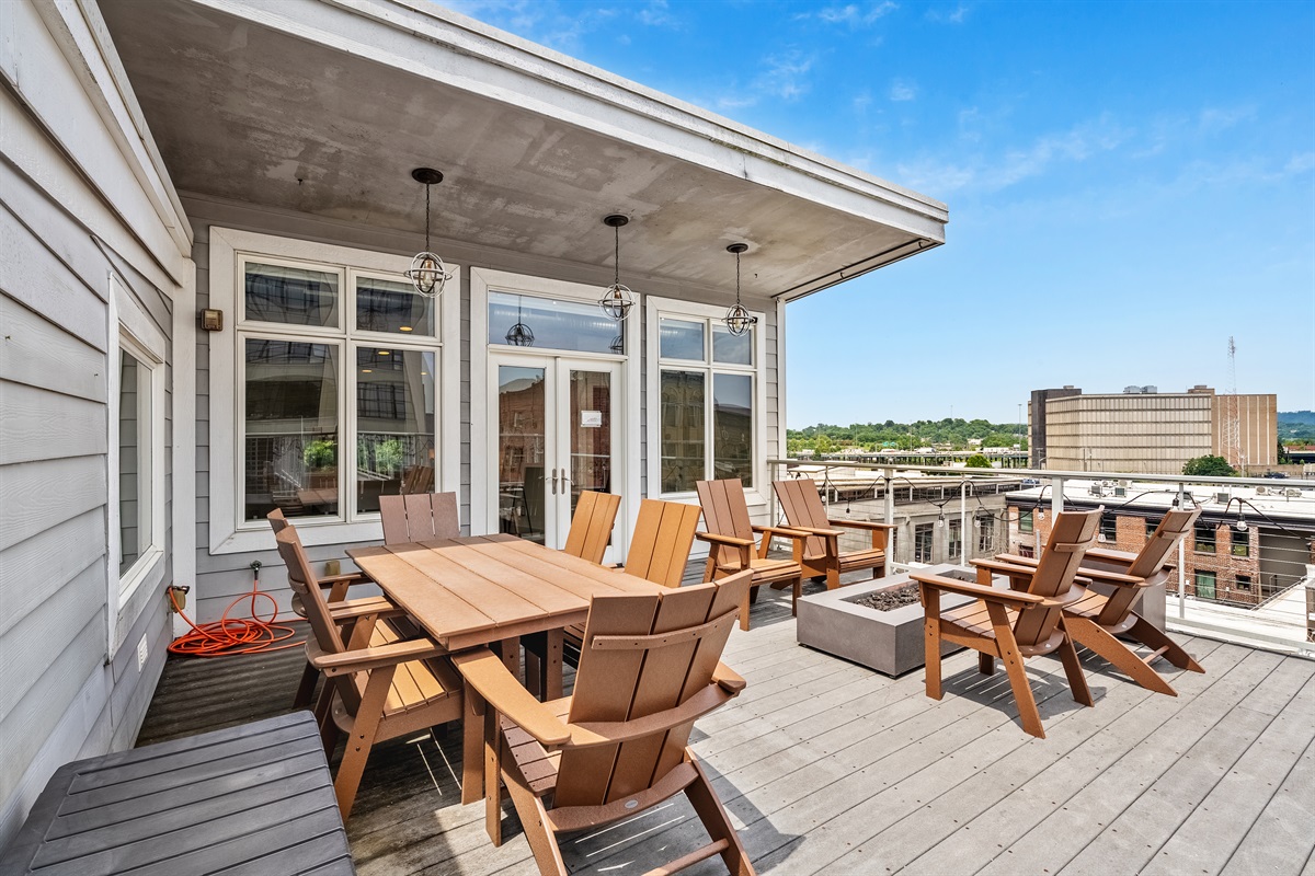 Spacious rooftop perfect for lounging or dining.