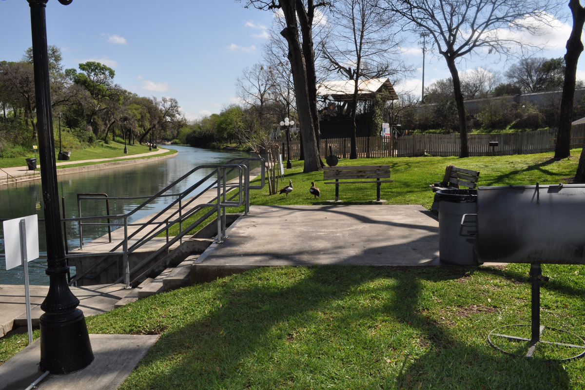 Stairs at the bulkhead allow you to get into the river.