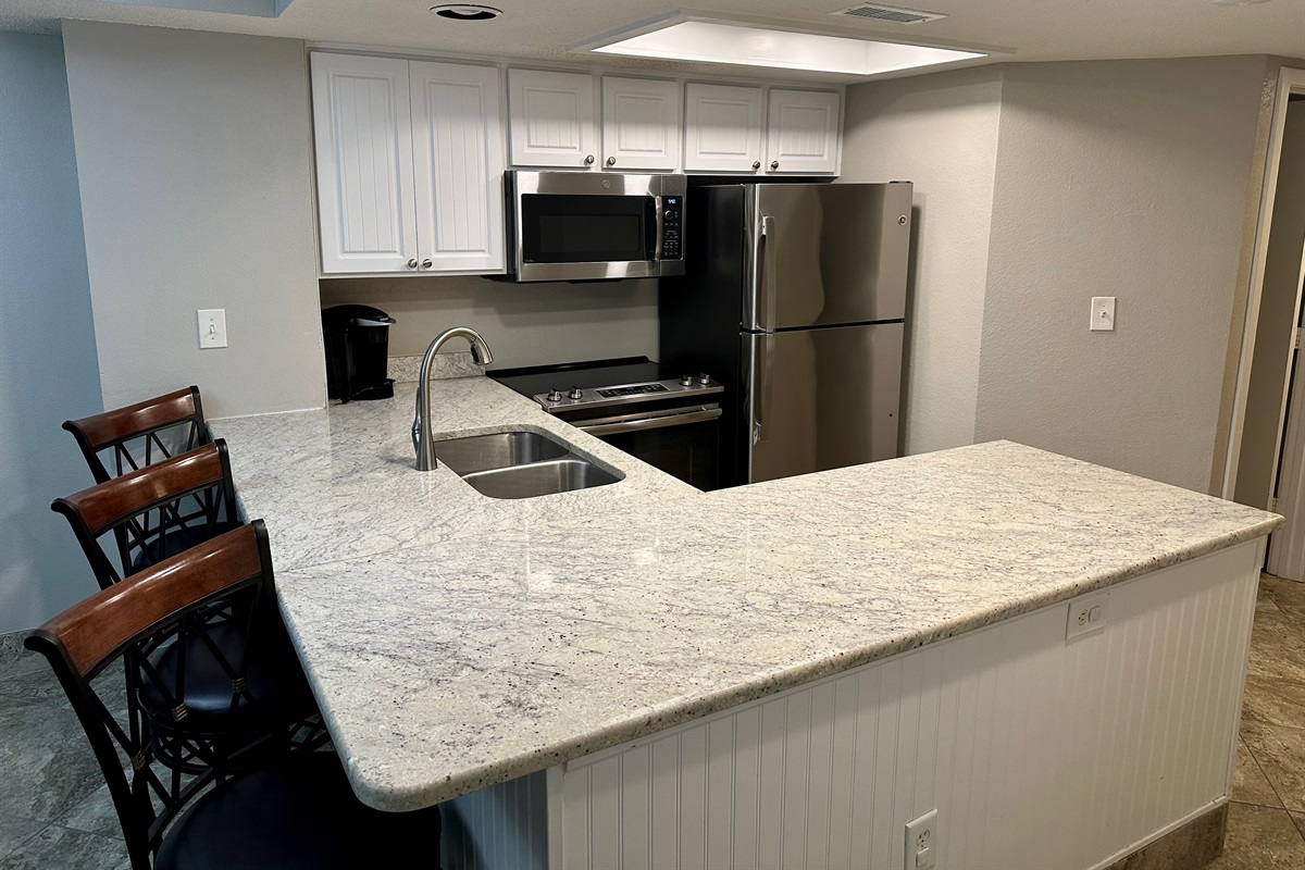 Plenty of counter space in the kitchen.