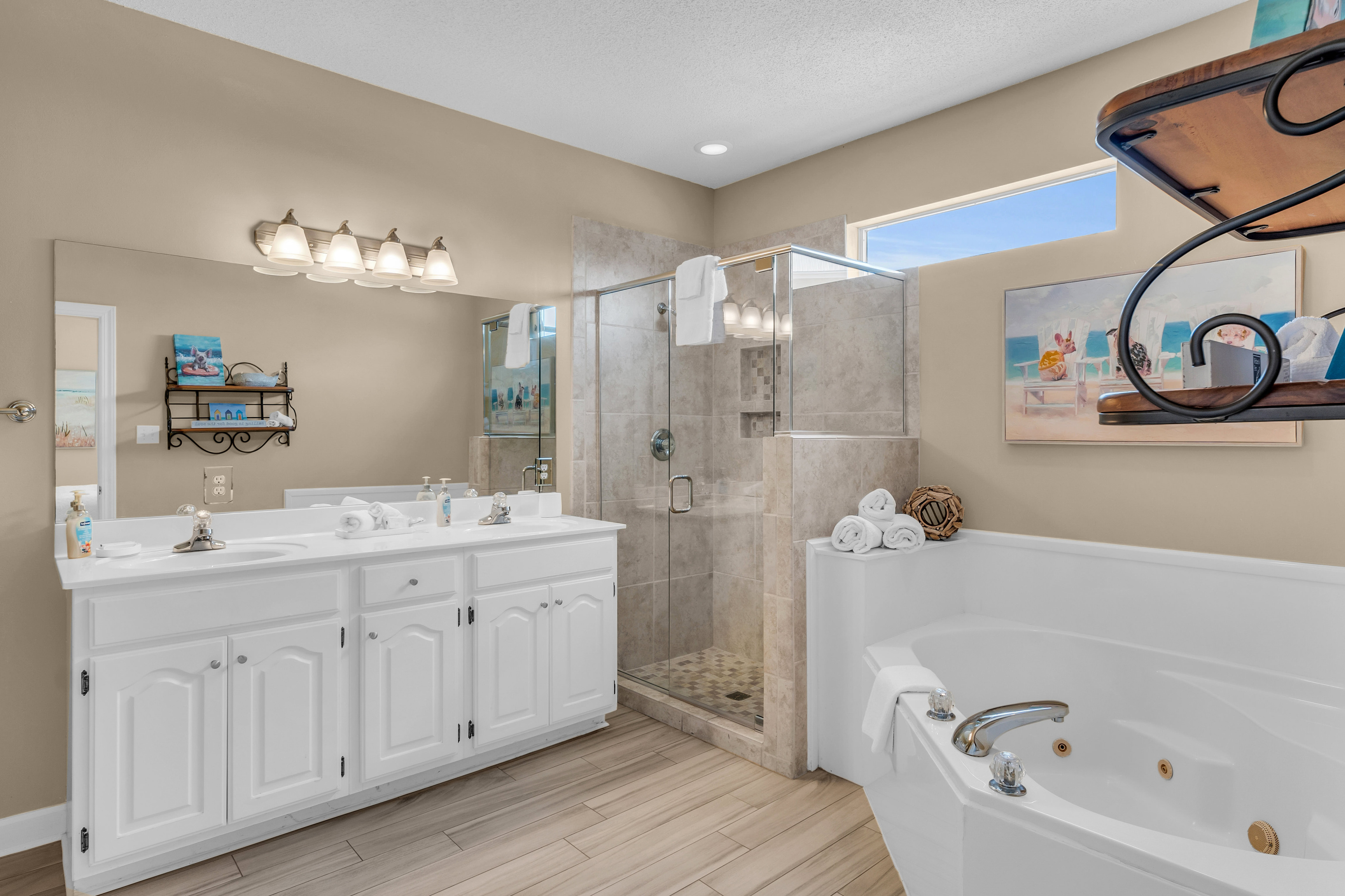 East master bathroom.  Ensuite, double vanity, jetted tub, walk-in shower