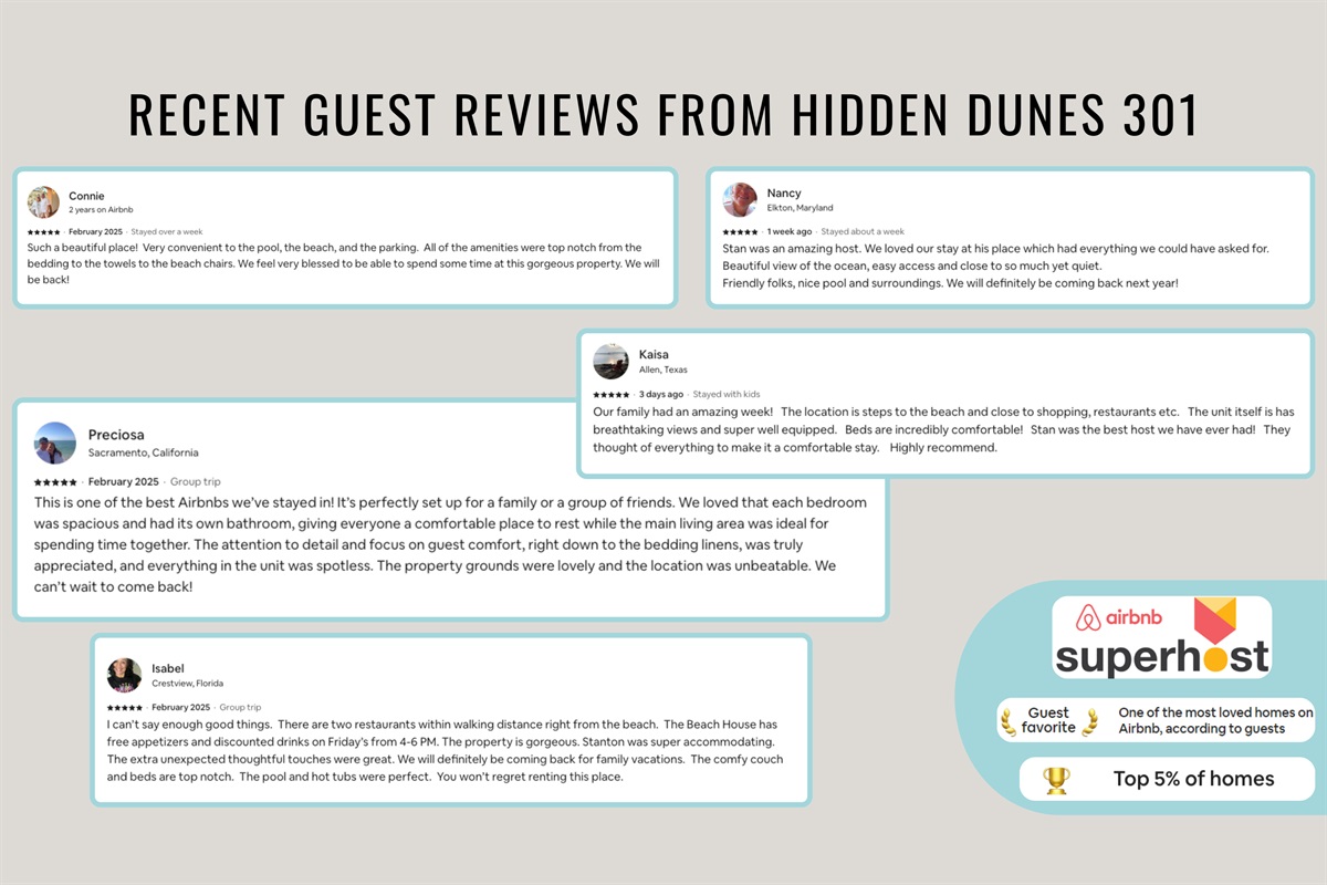 Recent reviews from happy guests show that you are in good hands!