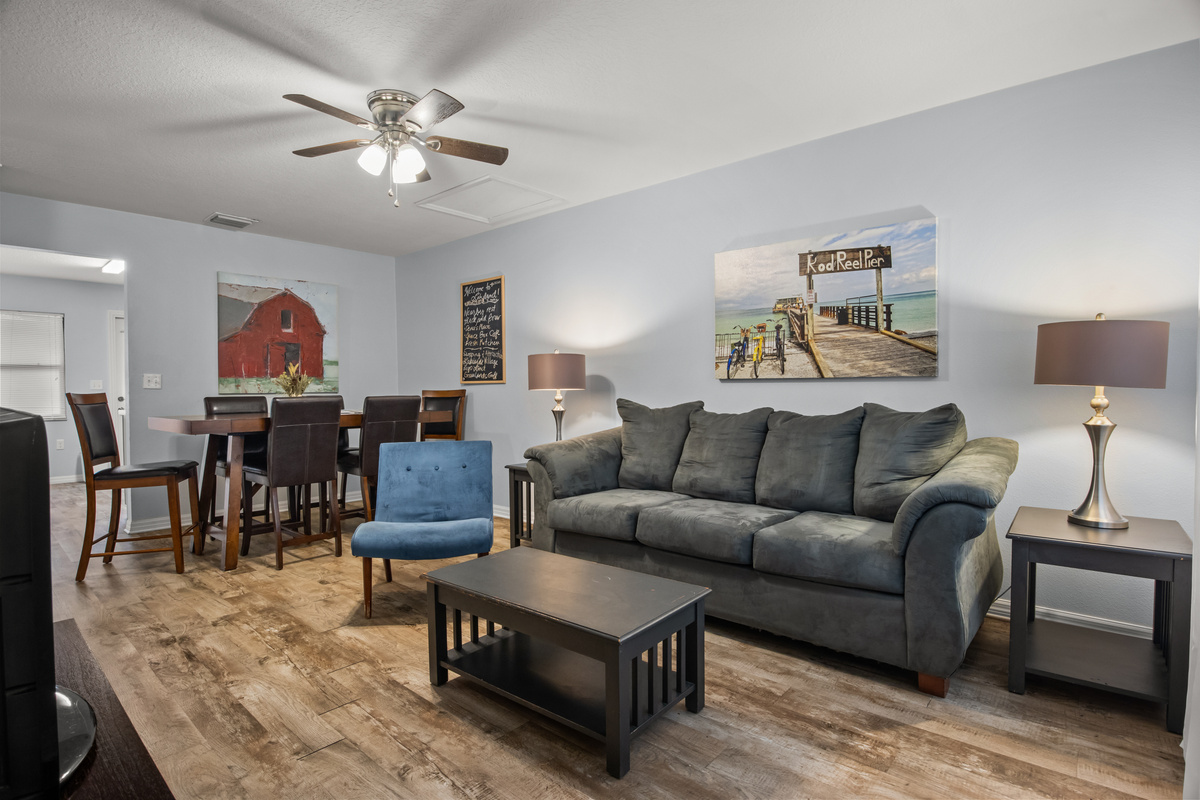 Unit #1 Left: Family room connects to the dining room.