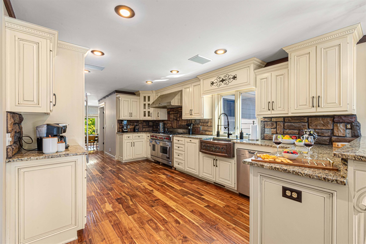 Spacious kitchen opens to the main living and to the dining room