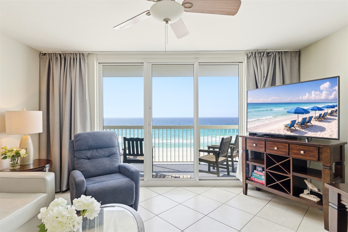 during morning we choose beach over TV. But night will always take benefit of the super comfy sofas and couch :)