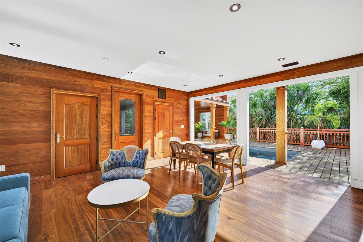 Outdoor Living Area by Pool | Rosewood Retreat | 2605 Palm Blvd, Isle of Palms, SC | IOP Escapes