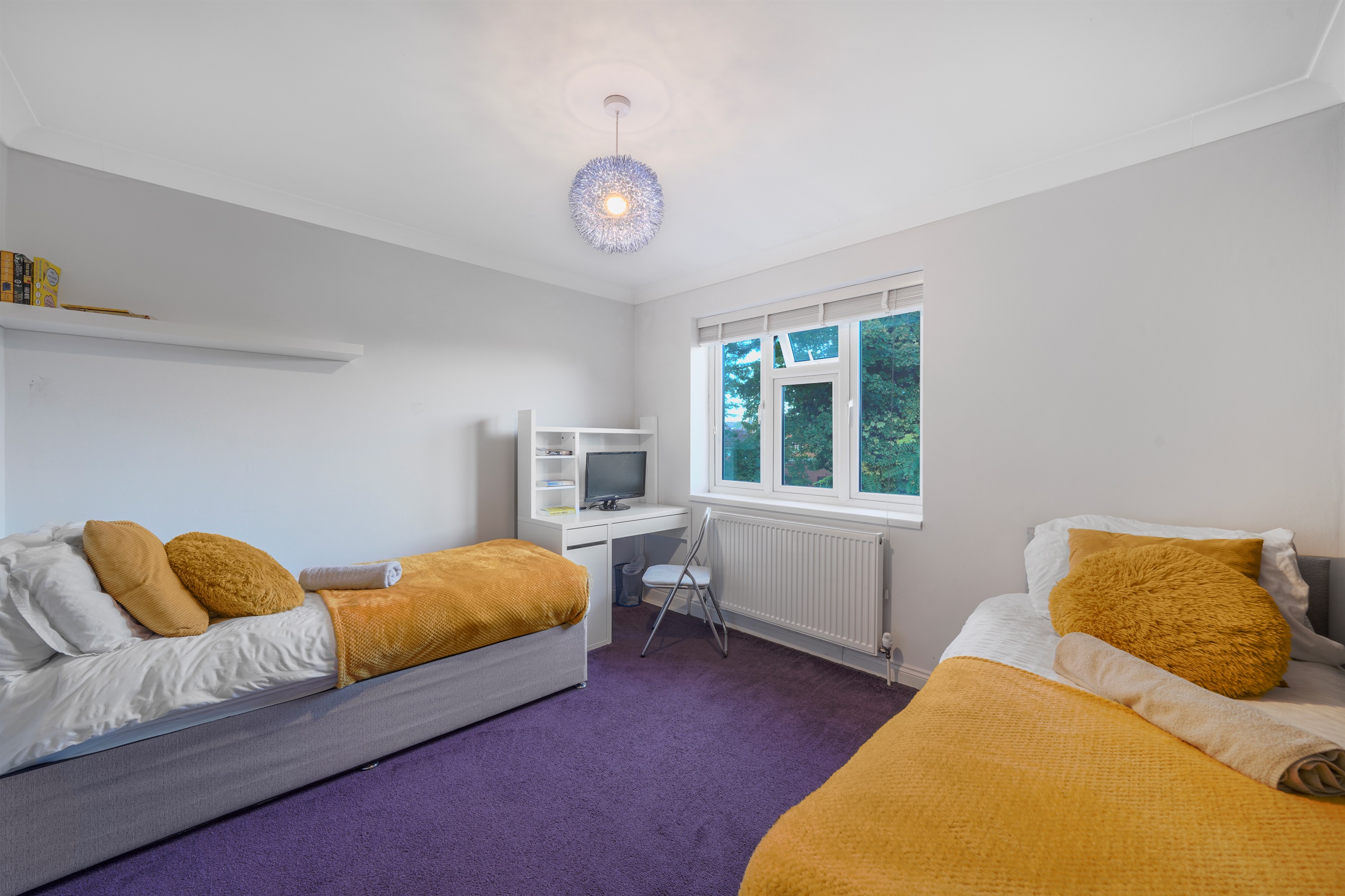 [Upstairs Purple Carpets to match Mustard Throws and Cushions]