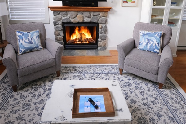 Enjoy the warmth of the natural gas fireplace.