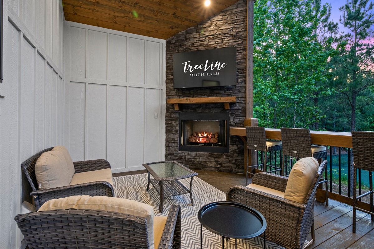 Spend cool evenings gathered around the outdoor fireplace while enjoying the fresh mountain air and quiet atmosphere tucked among the trees.