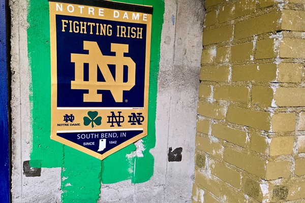 Bold ND accents pop against exposed textures and modern finishes—bringing grit, charm, and Fighting Irish spirit to every corner of the Energy Hub.